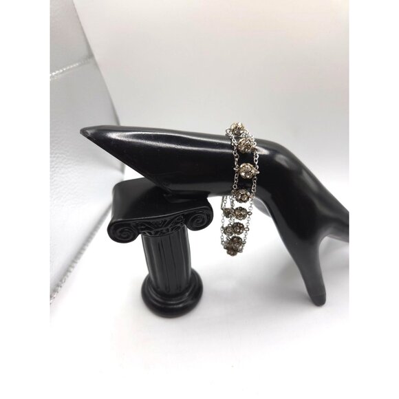 Vintage Chapel Sterling Silver Signed Rosary Bracelet Aurora Borealis Crystal 8" - Picture 8 of 8